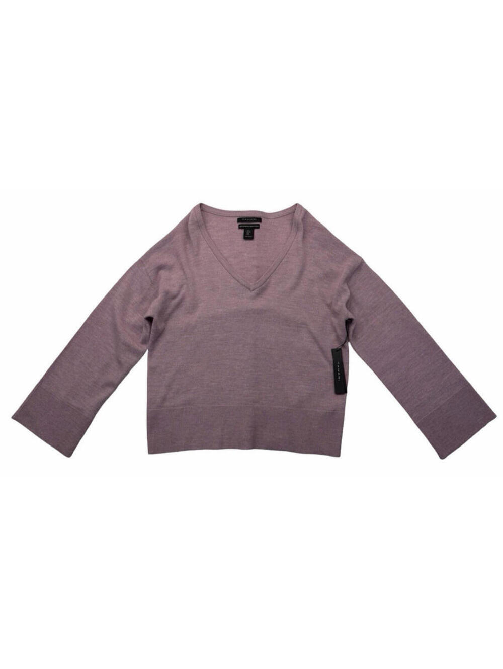 Tahari Women's V-Neck Merino Wool Wide Sleeve Sweater Pink Size M